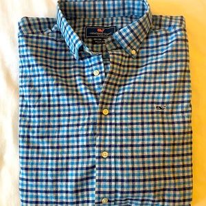 Vineyard Vines Brushed Cotton Blue Check Whale Shirt - Size L - Large LIKE NEW